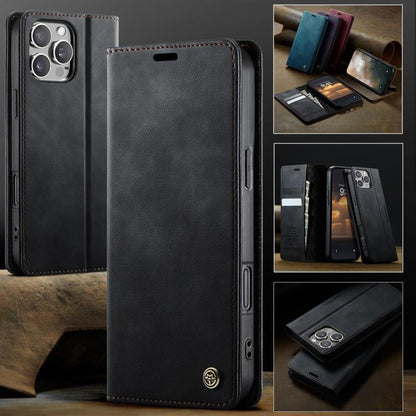 For iPhone 16 Pro Max CaseMe 033 Calf Leather Lining Microfibre RFID Blocking Phone Case(Black) by CaseMe