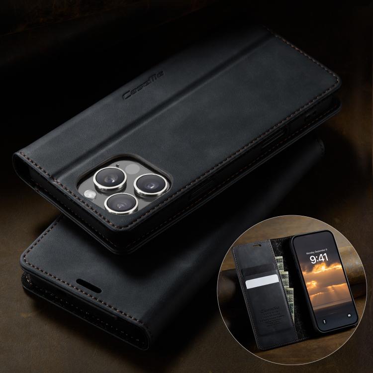 For iPhone 16 Pro Max CaseMe 033 Calf Leather Lining Microfibre RFID Blocking Phone Case(Black) by CaseMe