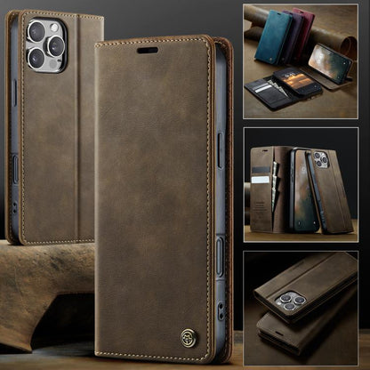 For iPhone 16 Pro Max CaseMe 033 Calf Leather Lining Microfibre RFID Blocking Phone Case(Coffee) by CaseMe