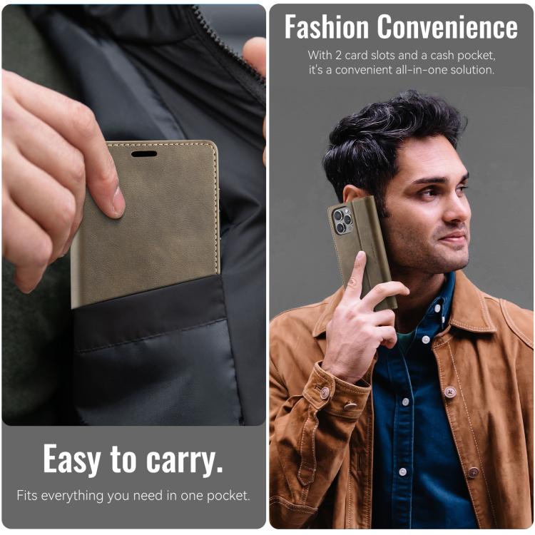 For iPhone 16 Pro Max CaseMe 033 Calf Leather Lining Microfibre RFID Blocking Phone Case(Coffee) by CaseMe