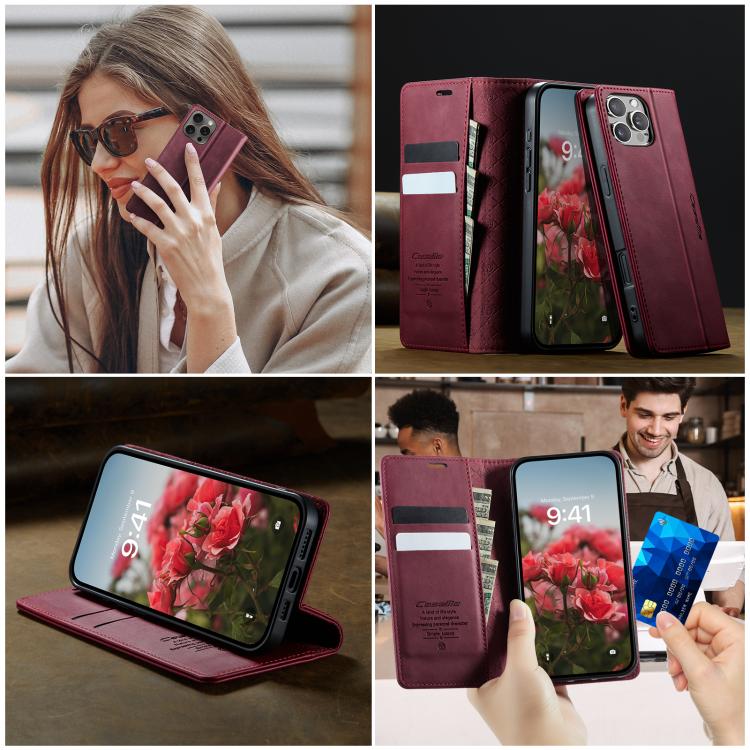 For iPhone 16 Pro Max CaseMe 033 Calf Leather Lining Microfibre RFID Blocking Phone Case(Red) by CaseMe