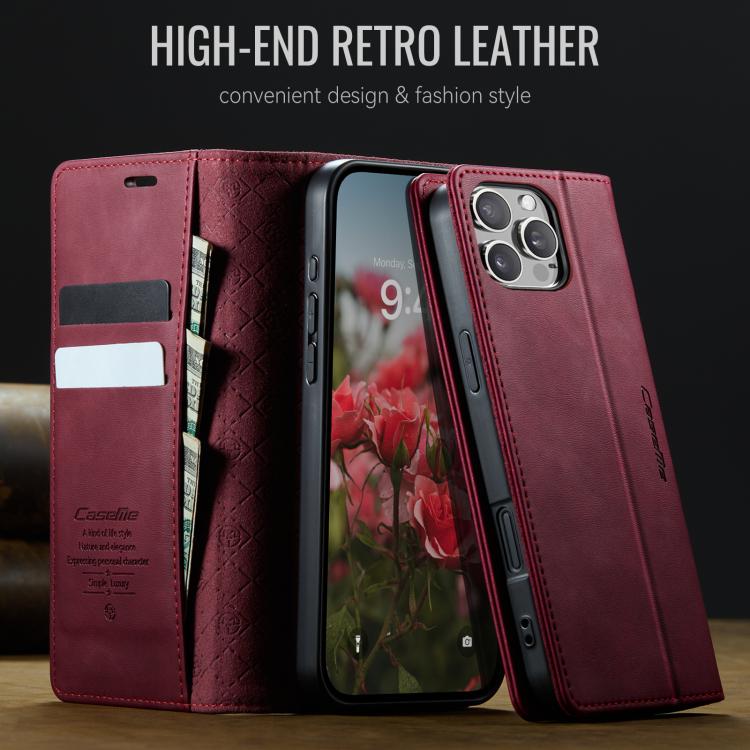 For iPhone 16 Pro Max CaseMe 033 Calf Leather Lining Microfibre RFID Blocking Phone Case(Red) by CaseMe