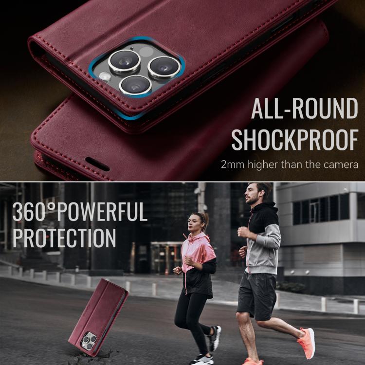 For iPhone 16 Pro Max CaseMe 033 Calf Leather Lining Microfibre RFID Blocking Phone Case(Red) by CaseMe