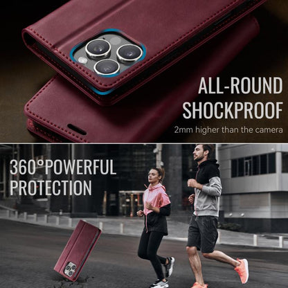 For iPhone 16 Pro Max CaseMe 033 Calf Leather Lining Microfibre RFID Blocking Phone Case(Red) by CaseMe