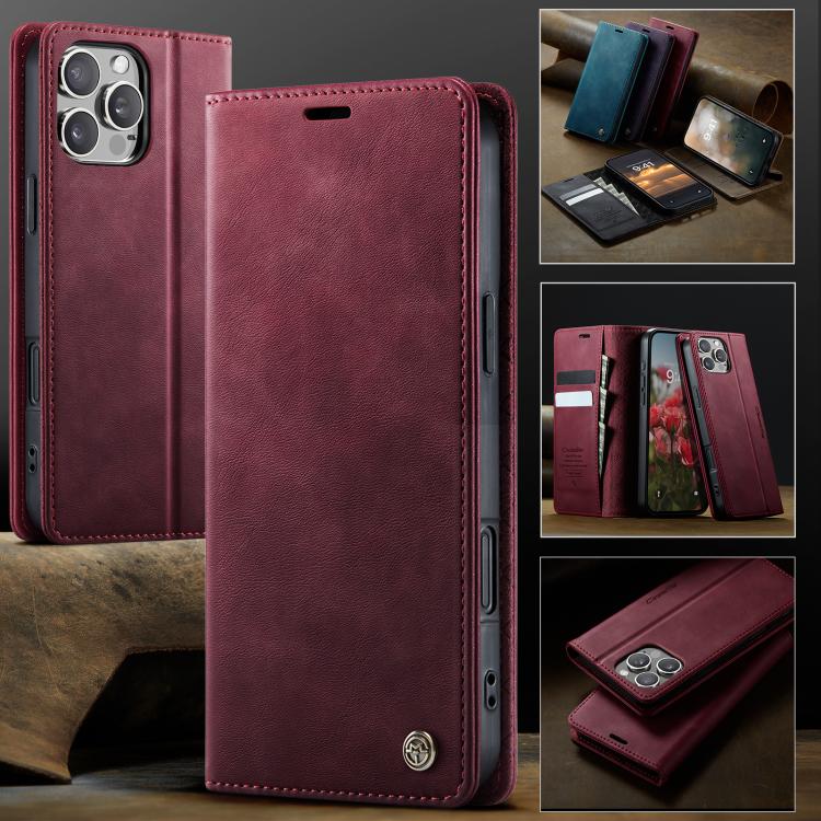 For iPhone 16 Pro Max CaseMe 033 Calf Leather Lining Microfibre RFID Blocking Phone Case(Red) by CaseMe