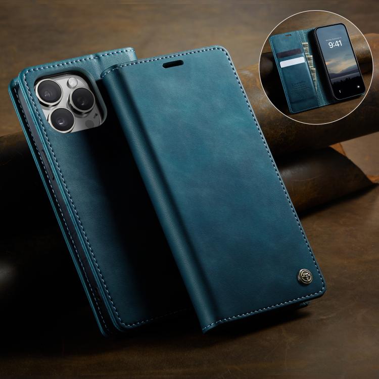 For iPhone 16 Pro Max CaseMe 033 Calf Leather Lining Microfibre RFID Blocking Phone Case(Green) by CaseMe