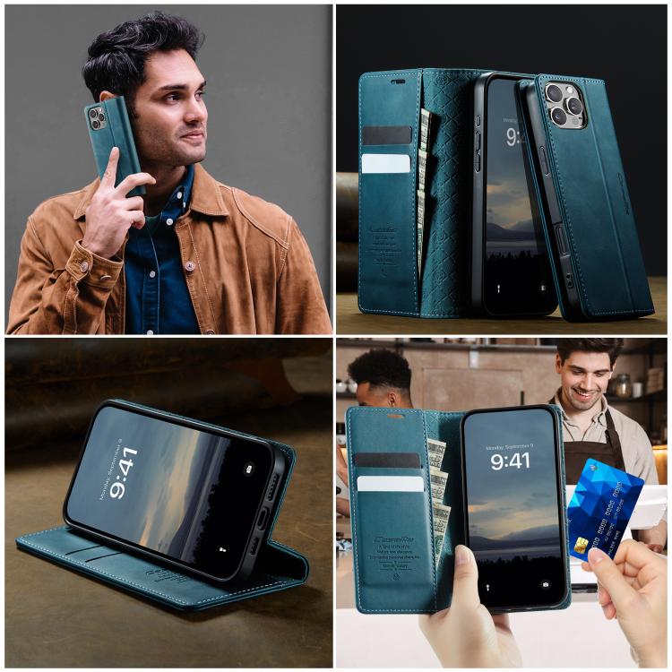 For iPhone 16 Pro Max CaseMe 033 Calf Leather Lining Microfibre RFID Blocking Phone Case(Green) by CaseMe