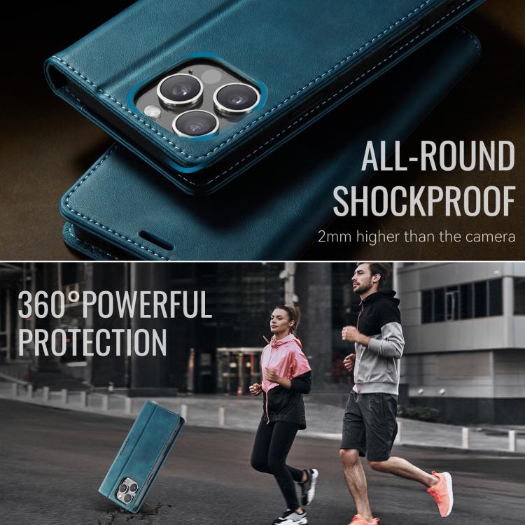 For iPhone 16 Pro Max CaseMe 033 Calf Leather Lining Microfibre RFID Blocking Phone Case(Green) by CaseMe