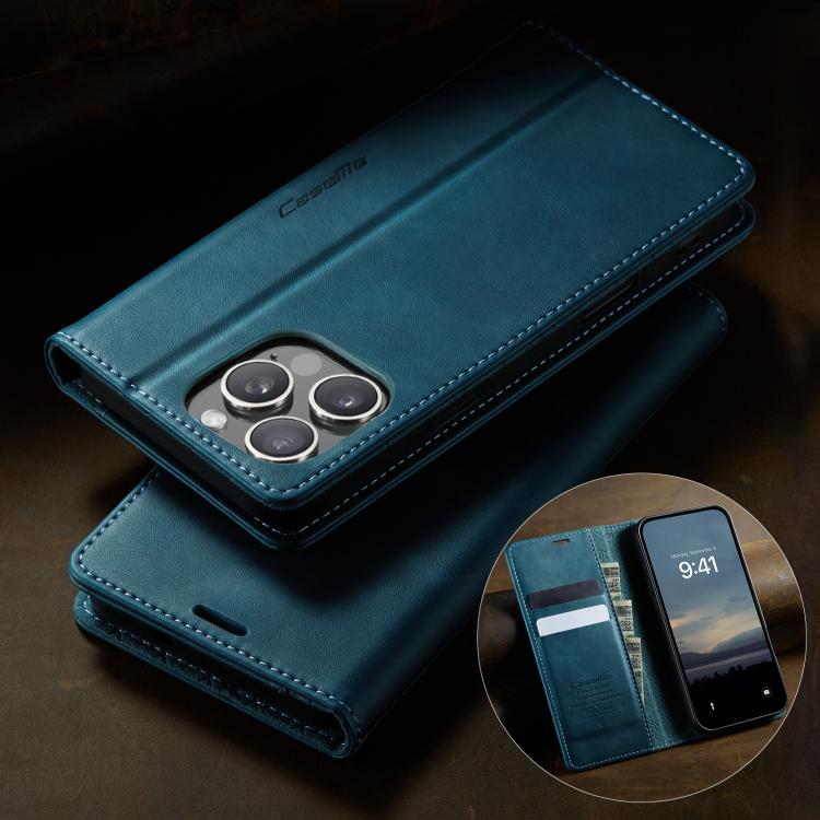 For iPhone 16 Pro Max CaseMe 033 Calf Leather Lining Microfibre RFID Blocking Phone Case(Green) by CaseMe