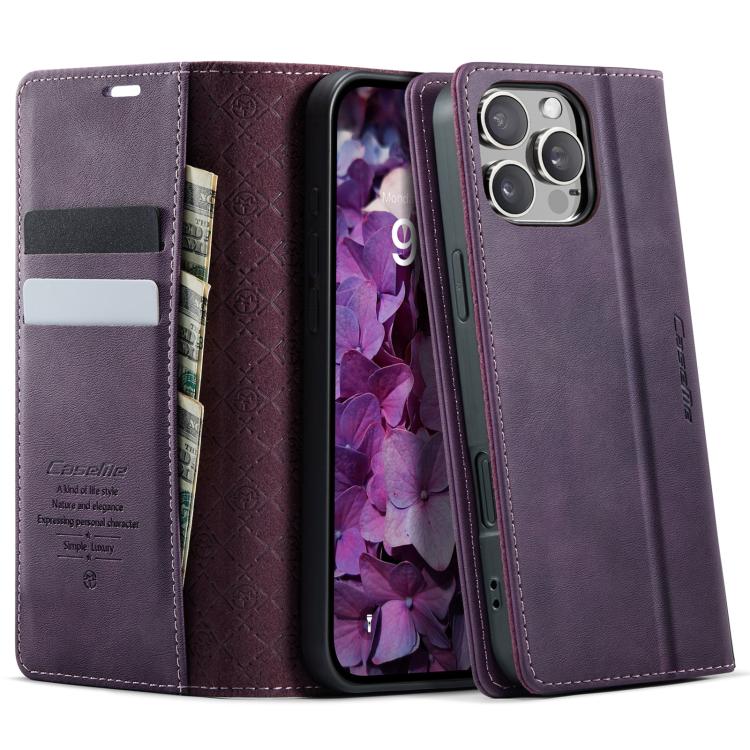 For iPhone 16 Pro Max CaseMe 033 Calf Leather Lining Microfibre RFID Blocking Phone Case(Purple) by CaseMe