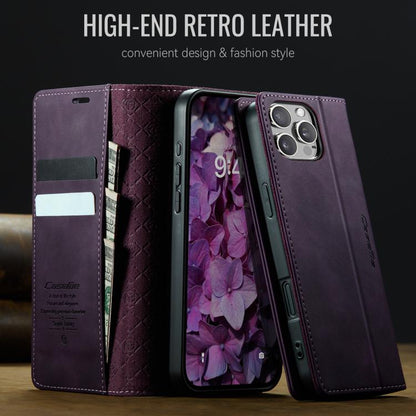 For iPhone 16 Pro Max CaseMe 033 Calf Leather Lining Microfibre RFID Blocking Phone Case(Purple) by CaseMe