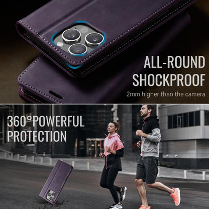 For iPhone 16 Pro Max CaseMe 033 Calf Leather Lining Microfibre RFID Blocking Phone Case(Purple) by CaseMe