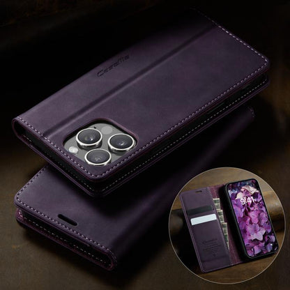 For iPhone 16 Pro Max CaseMe 033 Calf Leather Lining Microfibre RFID Blocking Phone Case(Purple) by CaseMe