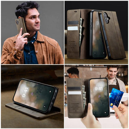 For iPhone 17 CaseMe 033 Calf Leather Lining Microfibre RFID Blocking Phone Case(Coffee) by CaseMe