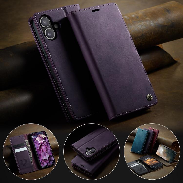 For iPhone 17 CaseMe 033 Calf Leather Lining Microfibre RFID Blocking Phone Case(Purple) by CaseMe