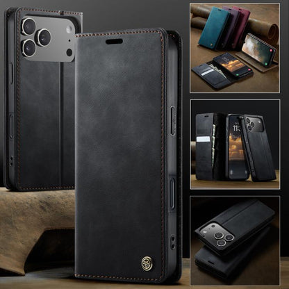 For iPhone 17 Pro Max CaseMe 033 Calf Leather Lining Microfibre RFID Blocking Phone Case(Black) by CaseMe