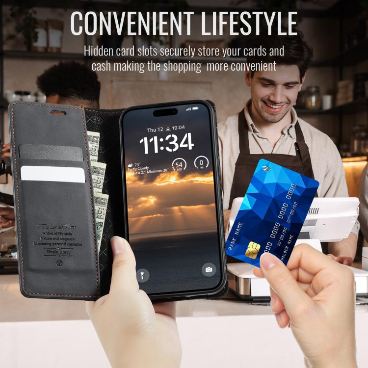 For iPhone 17 Pro Max CaseMe 033 Calf Leather Lining Microfibre RFID Blocking Phone Case(Black) by CaseMe