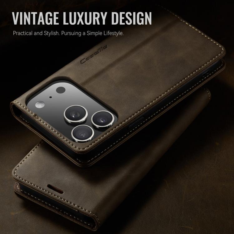 For iPhone 17 Pro Max CaseMe 033 Calf Leather Lining Microfibre RFID Blocking Phone Case(Coffee) by CaseMe