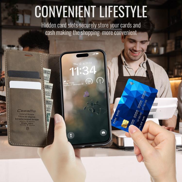 For iPhone 17 Pro Max CaseMe 033 Calf Leather Lining Microfibre RFID Blocking Phone Case(Coffee) by CaseMe