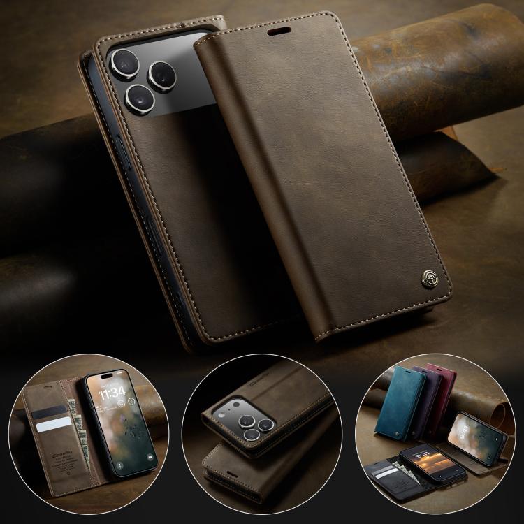 For iPhone 17 Pro Max CaseMe 033 Calf Leather Lining Microfibre RFID Blocking Phone Case(Coffee) by CaseMe