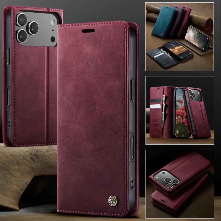 For iPhone 17 Pro Max CaseMe 033 Calf Leather Lining Microfibre RFID Blocking Phone Case(Red) by CaseMe