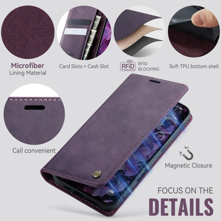 For iPhone 17 Pro Max CaseMe 033 Calf Leather Lining Microfibre RFID Blocking Phone Case(Purple) by CaseMe