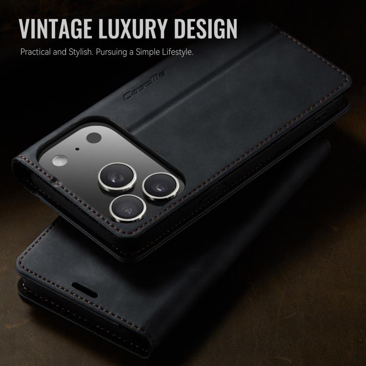 For iPhone 17 Pro CaseMe 033 Calf Leather Lining Microfibre RFID Blocking Phone Case(Black) by CaseMe