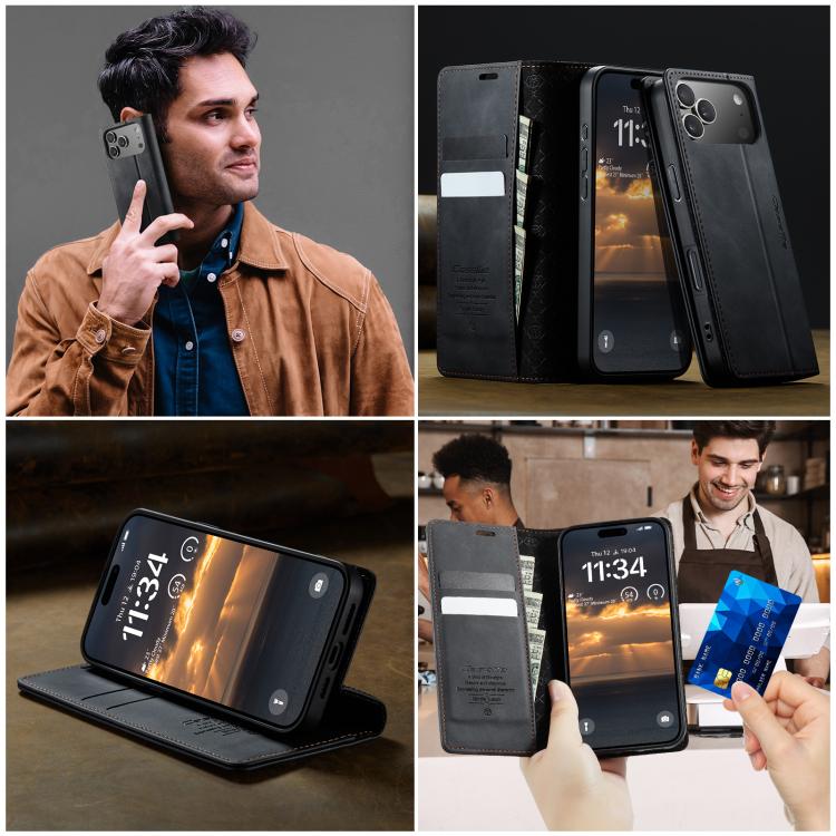 For iPhone 17 Pro CaseMe 033 Calf Leather Lining Microfibre RFID Blocking Phone Case(Black) by CaseMe