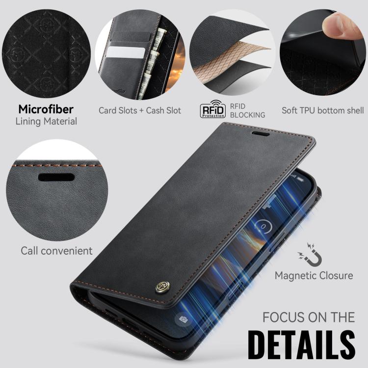 For iPhone 17 Pro CaseMe 033 Calf Leather Lining Microfibre RFID Blocking Phone Case(Black) by CaseMe