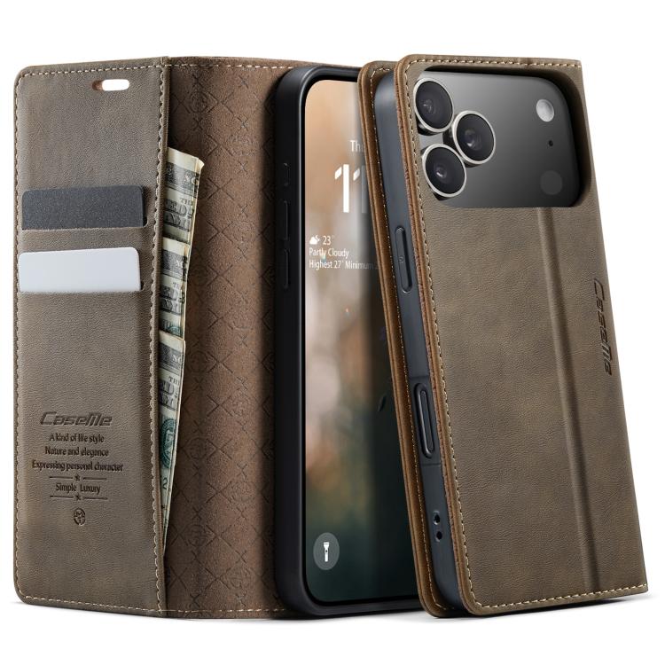 For iPhone 17 Pro CaseMe 033 Calf Leather Lining Microfibre RFID Blocking Phone Case(Coffee) by CaseMe