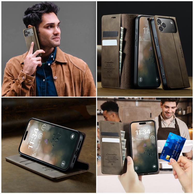 For iPhone 17 Pro CaseMe 033 Calf Leather Lining Microfibre RFID Blocking Phone Case(Coffee) by CaseMe