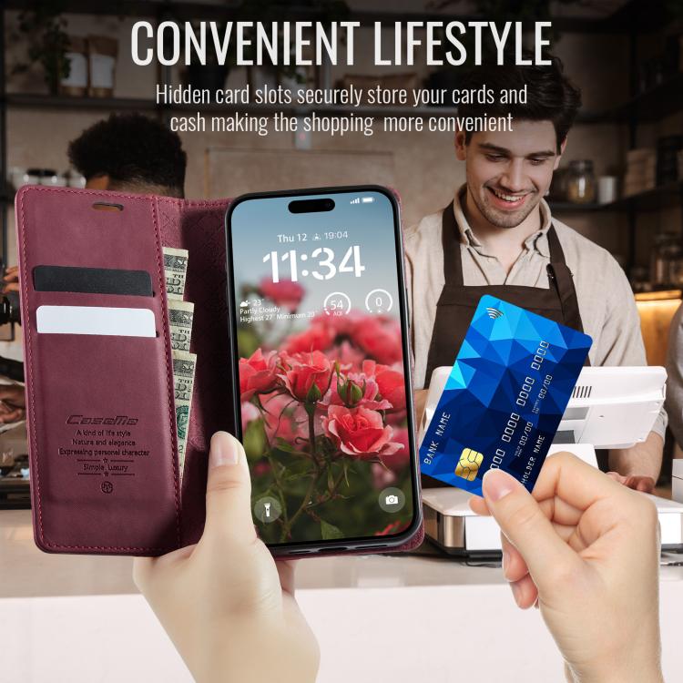 For iPhone 17 Pro CaseMe 033 Calf Leather Lining Microfibre RFID Blocking Phone Case(Red) by CaseMe