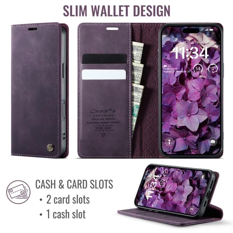 For iPhone 17 Pro CaseMe 033 Calf Leather Lining Microfibre RFID Blocking Phone Case(Purple) by CaseMe