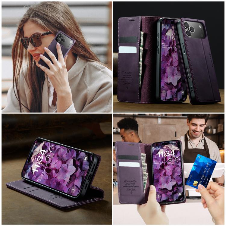 For iPhone 17 Pro CaseMe 033 Calf Leather Lining Microfibre RFID Blocking Phone Case(Purple) by CaseMe