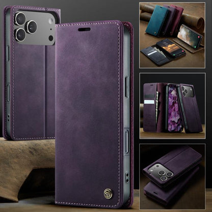 For iPhone 17 Pro CaseMe 033 Calf Leather Lining Microfibre RFID Blocking Phone Case(Purple) by CaseMe