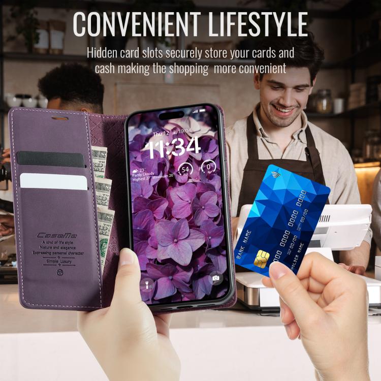 For iPhone 17 Pro CaseMe 033 Calf Leather Lining Microfibre RFID Blocking Phone Case(Purple) by CaseMe