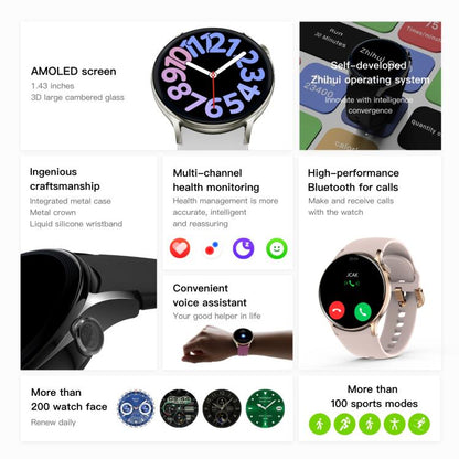 Sense 6 1.43 AMOLED Screen IP68 Waterproof Bluetooth Call Smartwatch Supports Health Monitoring(Pink) by bashfashion