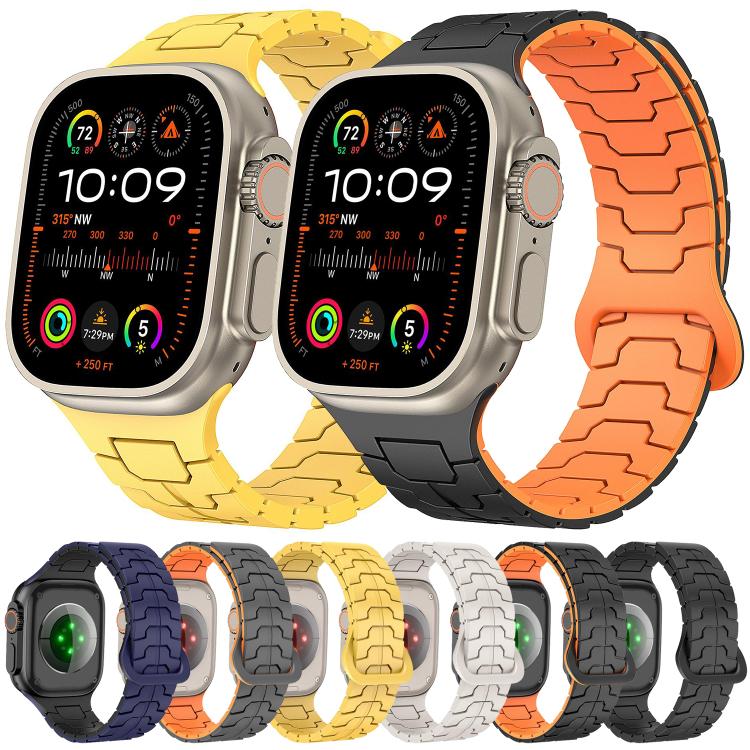 For Apple Watch 46mm / 49mm / 45mm / 44mm Steel Dragon Scale Magnetic Silicone Watch Band(Starlight Color) by bashfashion