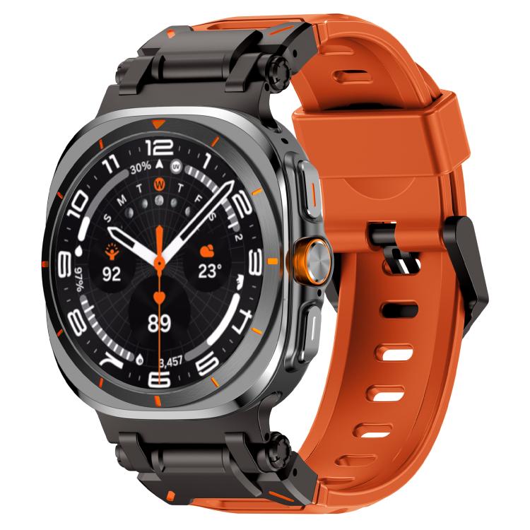 For Samsung Galaxy Watch Ultra 47mm / Ultra 2025 Explorer Metal Head Fluororubber Watch Band(Black Orange) by bashfashion