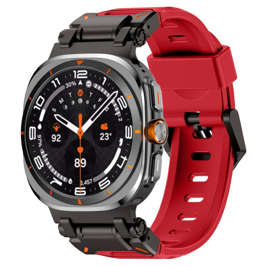 For Samsung Galaxy Watch Ultra 47mm / Ultra 2025 Explorer Metal Head Fluororubber Watch Band(Black Red) by bashfashion