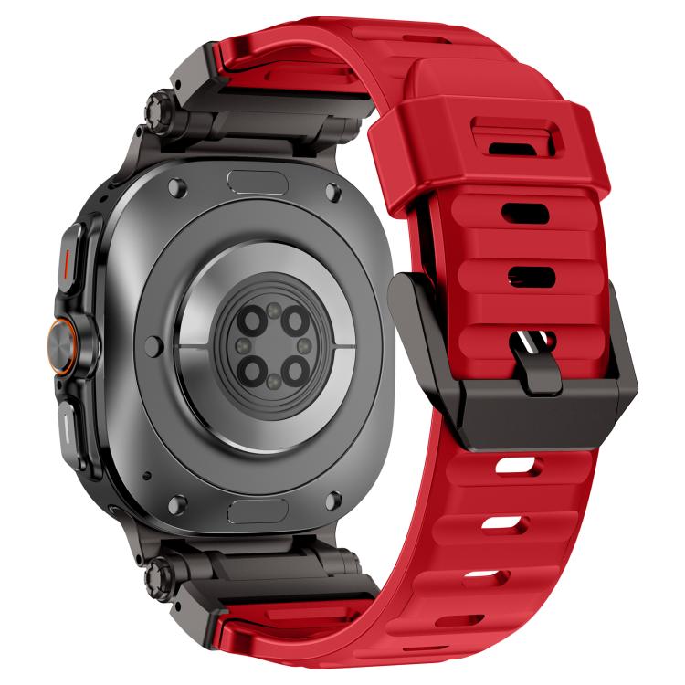 For Samsung Galaxy Watch Ultra 47mm / Ultra 2025 Explorer Metal Head Fluororubber Watch Band(Black Red) by bashfashion