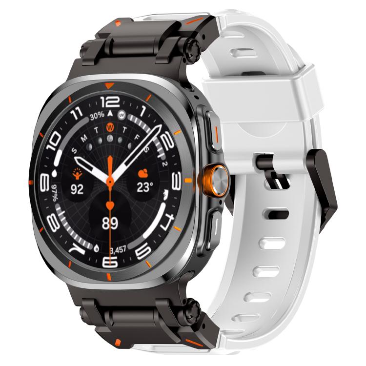 For Samsung Galaxy Watch Ultra 47mm / Ultra 2025 Explorer Metal Head Fluororubber Watch Band(Black White) by bashfashion