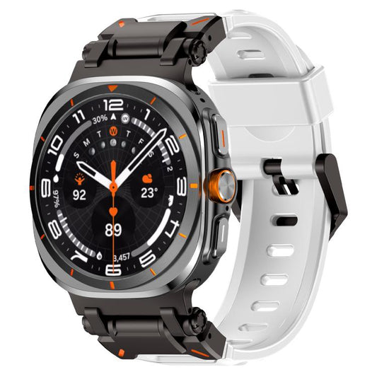 For Samsung Galaxy Watch Ultra 47mm / Ultra 2025 Explorer Metal Head Fluororubber Watch Band(Black White) by bashfashion