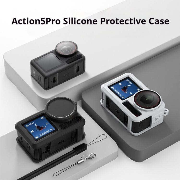 For DJI Action 5 Pro / 4 / 3 Soft Silicone Shockproof Protective Case Cover with Lens Cap(Black) by bashfashion