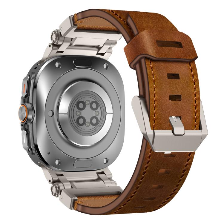 For Samsung Galaxy Watch Ultra 47mm / Ultra 2025 Explorer Stainless Steel Head Leather Watch Band(Titanium Crazy Horse) by bashfashion