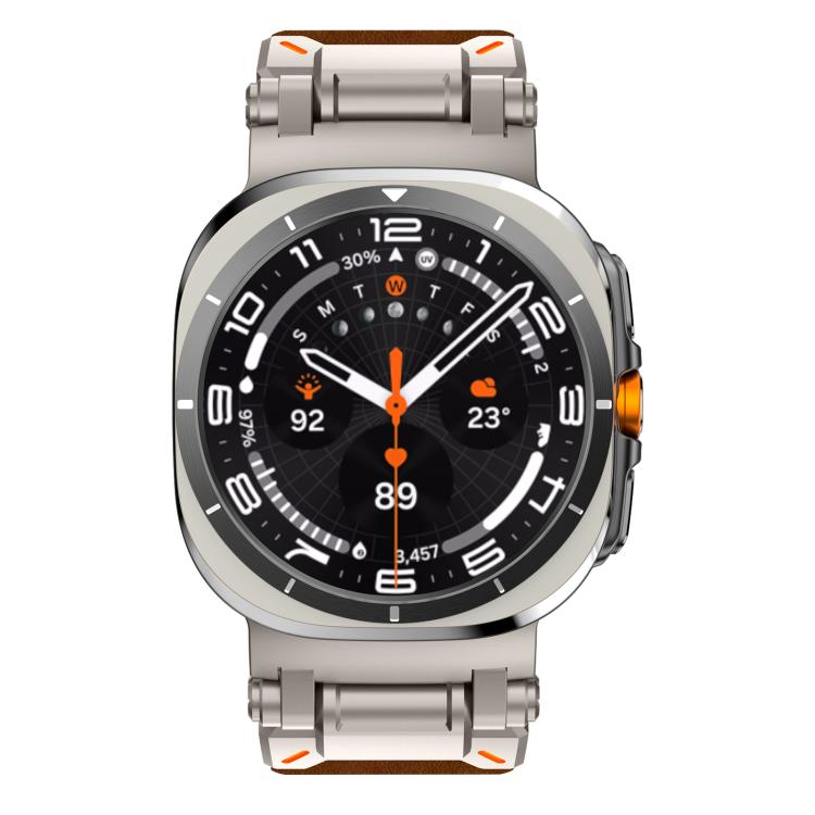 For Samsung Galaxy Watch Ultra 47mm / Ultra 2025 Explorer Stainless Steel Head Leather Watch Band(Titanium Crazy Horse) by bashfashion