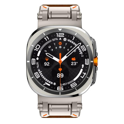 For Samsung Galaxy Watch Ultra 47mm / Ultra 2025 Explorer Stainless Steel Head Leather Watch Band(Titanium Crazy Horse) by bashfashion