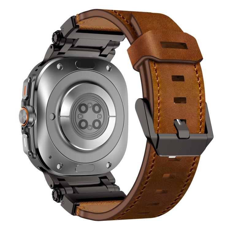 For Samsung Galaxy Watch Ultra 47mm / Ultra 2025 Explorer Stainless Steel Head Leather Watch Band(Black Crazy Horse) by bashfashion