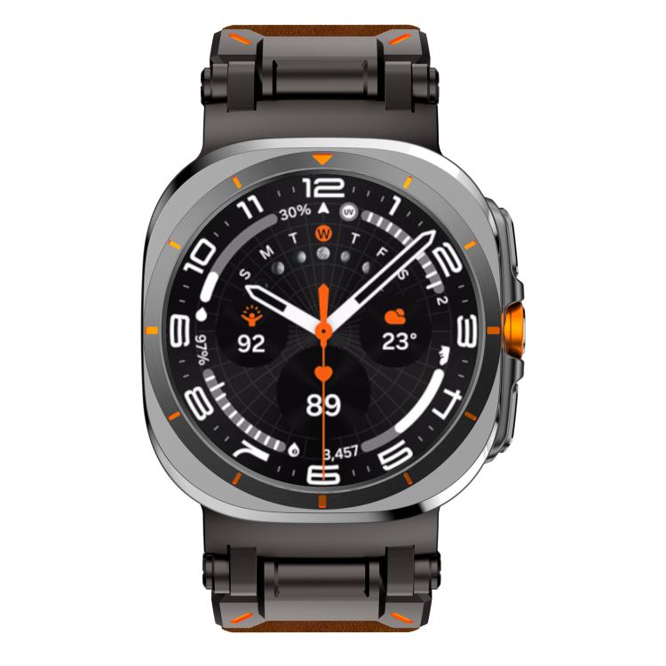 For Samsung Galaxy Watch Ultra 47mm / Ultra 2025 Explorer Stainless Steel Head Leather Watch Band(Black Crazy Horse) by bashfashion