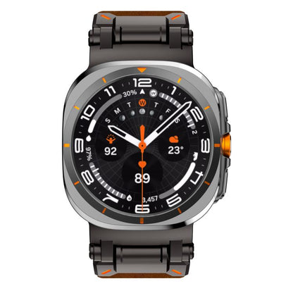 For Samsung Galaxy Watch Ultra 47mm / Ultra 2025 Explorer Stainless Steel Head Leather Watch Band(Black Crazy Horse) by bashfashion